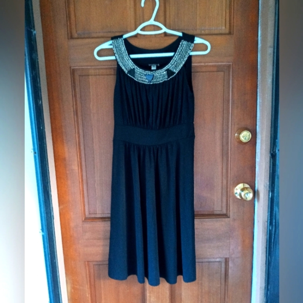 Elegant Black Dress With Beaded Collar Size Small